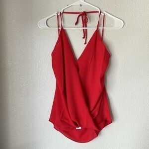 Three Eighty Two Red V Neck Halter Top Owen NWT